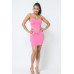 Rhinestone Detailed Strappy Cropped Top With Matching Rhinestone Pocket Detail Mini Skirt