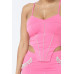 Rhinestone Detailed Strappy Cropped Top With Matching Rhinestone Pocket Detail Mini Skirt