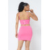 Rhinestone Detailed Strappy Cropped Top With Matching Rhinestone Pocket Detail Mini Skirt