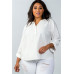 Plus Size Oatmeal Stand-up Collar Roll Tab Sleeve Blouse