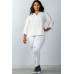 Plus Size Oatmeal Stand-up Collar Roll Tab Sleeve Blouse