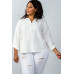 Plus Size Oatmeal Stand-up Collar Roll Tab Sleeve Blouse