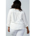 Plus Size Oatmeal Stand-up Collar Roll Tab Sleeve Blouse