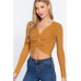 V-neck Front Knotted Crop Sweater
