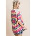 French Terry Tie Dye Printed Casual Mini Bubble Sleeves Tunic Top
