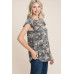 Army Camo Printed Cut Out Neckline Short Flutter Sleeves Casual Basic Top