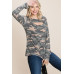 Army Camo Printed Cut Out Neckline Long Sleeves Casual Basic Top