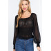 Long Slv Smocked Chiffon Top