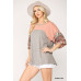 Colorblock Knit And Floral Print Mixed Top With Dolman Sleeve