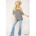 Colorblock Knit And Floral Print Mixed Top With Dolman Sleeve