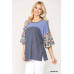 Colorblock Knit And Floral Print Mixed Top With Dolman Sleeve