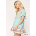 Dot And Floral Print Mixed Ruffle Top With Back Keyhole