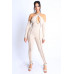 Overlock Detailed Cross Halter Keyhole Neck Off Shoulder Set