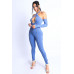 Overlock Detailed Cross Halter Keyhole Neck Off Shoulder Set