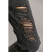5 Pockets Non-stretch Straight Cut Distressed Denim Jeans With Raw Hem
