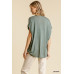 Short Sheer Dolman Sleeve Scoop Neck Top With Side Slit