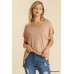 Short Sheer Dolman Sleeve Scoop Neck Top With Side Slit