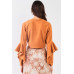 Fuzzy long ruffle sleeve v-neck self-tie front detail cropped top