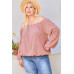 Off Shoulder Long Bubble Sleeve Plaid Top