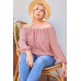 Off Shoulder Long Bubble Sleeve Plaid Top
