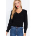 Long Puff Slv V-neck Rib Sweater