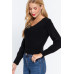 Long Puff Slv V-neck Rib Sweater