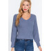 Long Puff Slv V-neck Rib Sweater