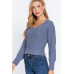 Long Puff Slv V-neck Rib Sweater