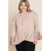Plus Size Two Tier Velvet Animal Mesh Sleeves Solid Knit Top