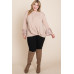 Plus Size Two Tier Velvet Animal Mesh Sleeves Solid Knit Top