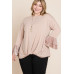 Plus Size Two Tier Velvet Animal Mesh Sleeves Solid Knit Top