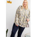 Plus Size Long Sleeve Distressed Printed Rayon Pullover Top