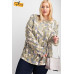 Plus Size Long Sleeve Distressed Printed Rayon Pullover Top
