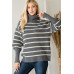 Heavy Knit Striped Turtle Neck Knit Sweater