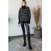 Heavy Knit Striped Turtle Neck Knit Sweater