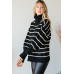 Heavy Knit Striped Turtle Neck Knit Sweater