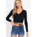 Long Slv Surplice Wrap Rib Knit Top