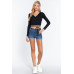 Long Slv Surplice Wrap Rib Knit Top