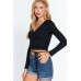 Long Slv Surplice Wrap Rib Knit Top