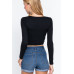 Long Slv Surplice Wrap Rib Knit Top