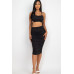 Cut-out Tie Side Crop Top & Ruched Midi Skirt Set