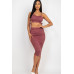Cut-out Tie Side Crop Top & Ruched Midi Skirt Set