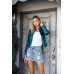 Medium Blue Denim High-waist Distressed Effect Asymmetrical Trim Raw Hem Detail Mini Skirt