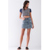 Medium Blue Denim High-waist Distressed Effect Asymmetrical Trim Raw Hem Detail Mini Skirt