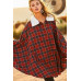 Mock Neck With Zipper Contrast Inside Front Pocket Plaid Poncho