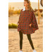 Mock Neck With Zipper Contrast Inside Front Pocket Plaid Poncho