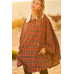 Mock Neck With Zipper Contrast Inside Front Pocket Plaid Poncho