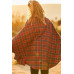 Mock Neck With Zipper Contrast Inside Front Pocket Plaid Poncho