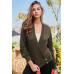 Overwrap Front Button Detail Long Sleeve Knit Top