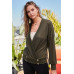 Overwrap Front Button Detail Long Sleeve Knit Top